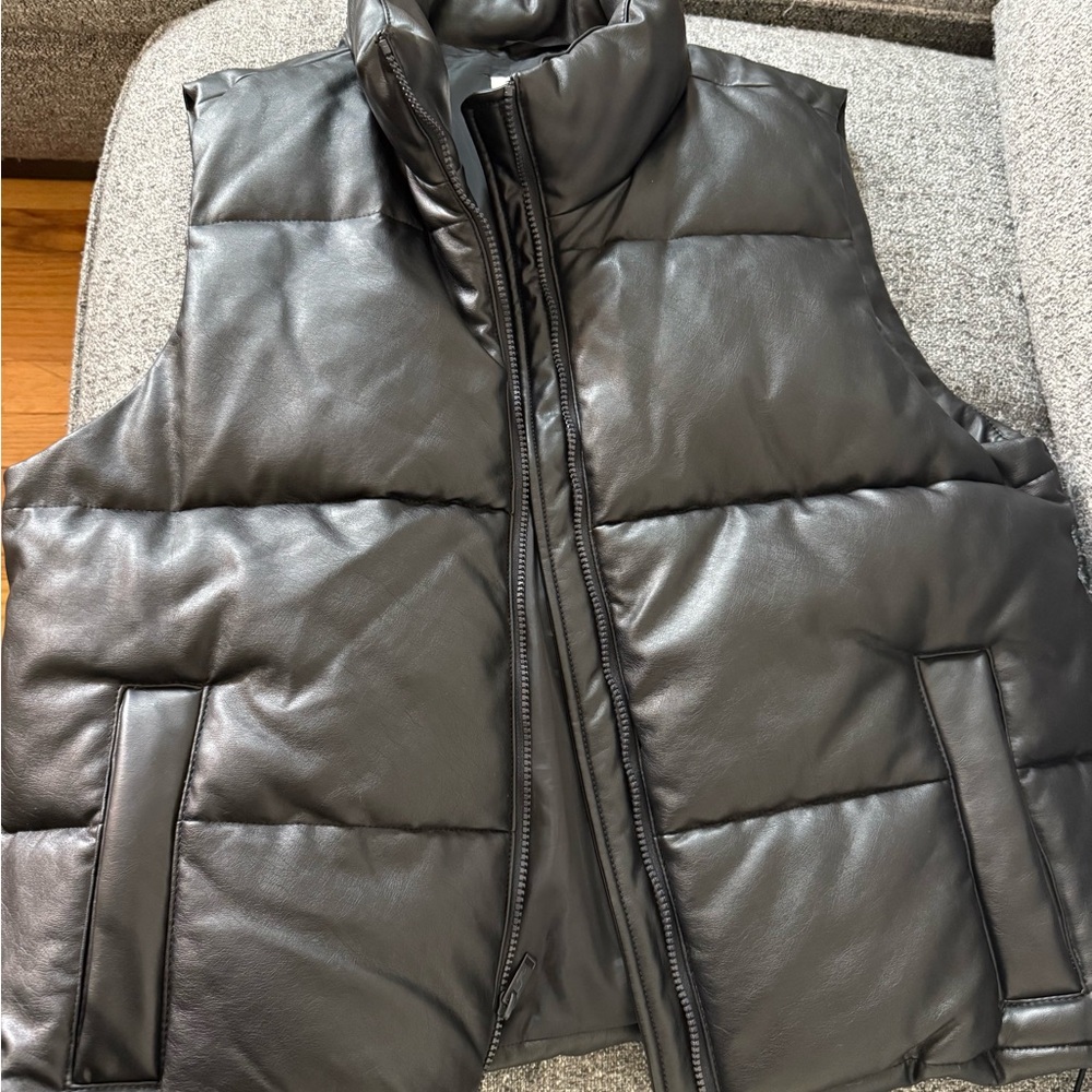 Hollister Woman Black Faux Leather Puffer Vest
